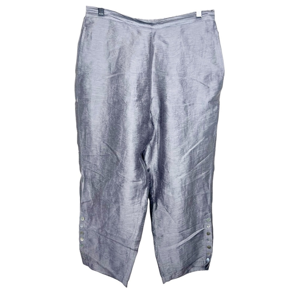 Habitat Womens Linen Metallic Graphite Pull On Pants Size Large Lagenlook